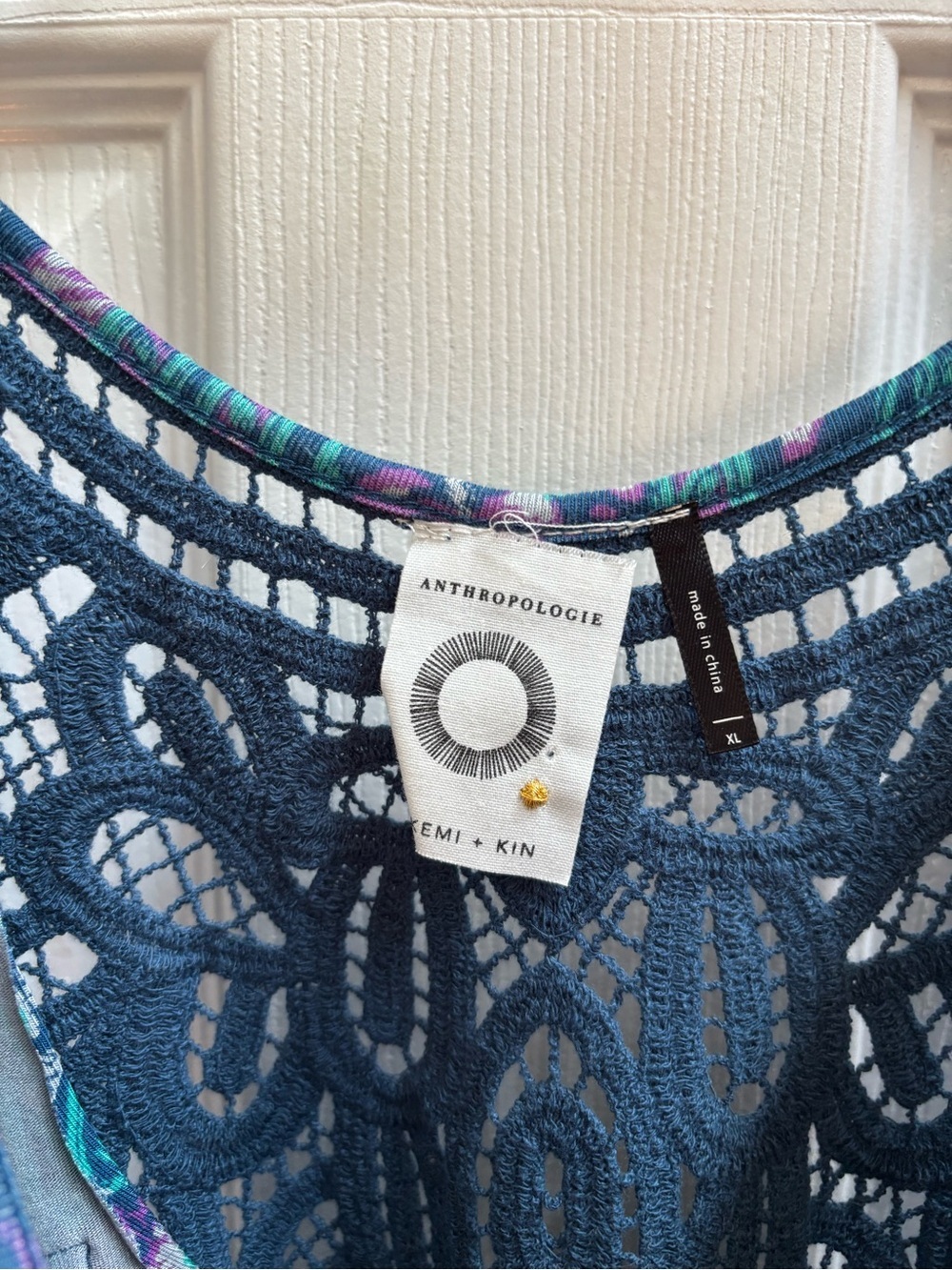 Anthropologie Akemi + Kin Epoca Crocheted Lace Blue Purple Tank, Size XL, EUC - Picture 3 of 7